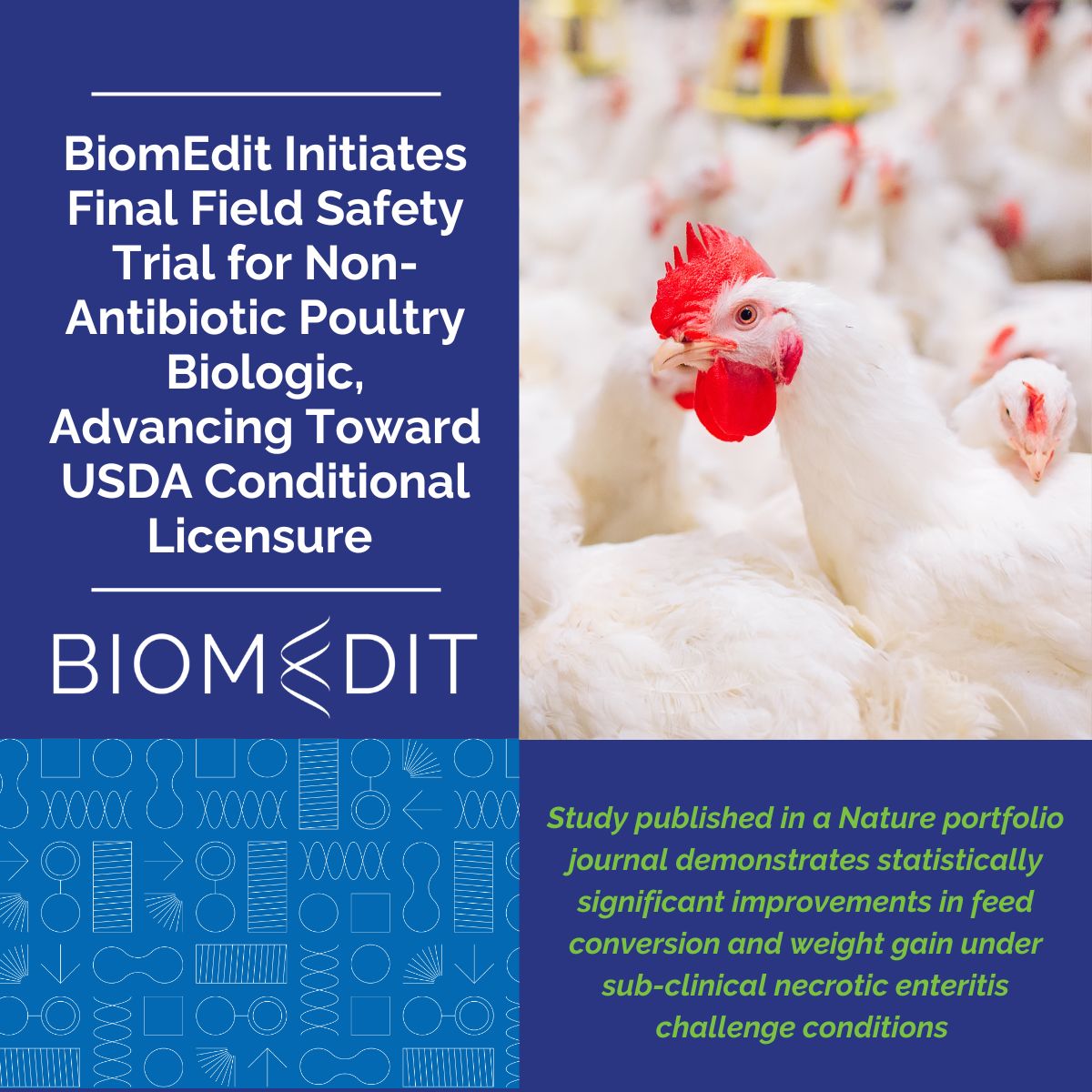 Graphic highlighting BiomEdit's field safety trial and published Nature portfolio study results